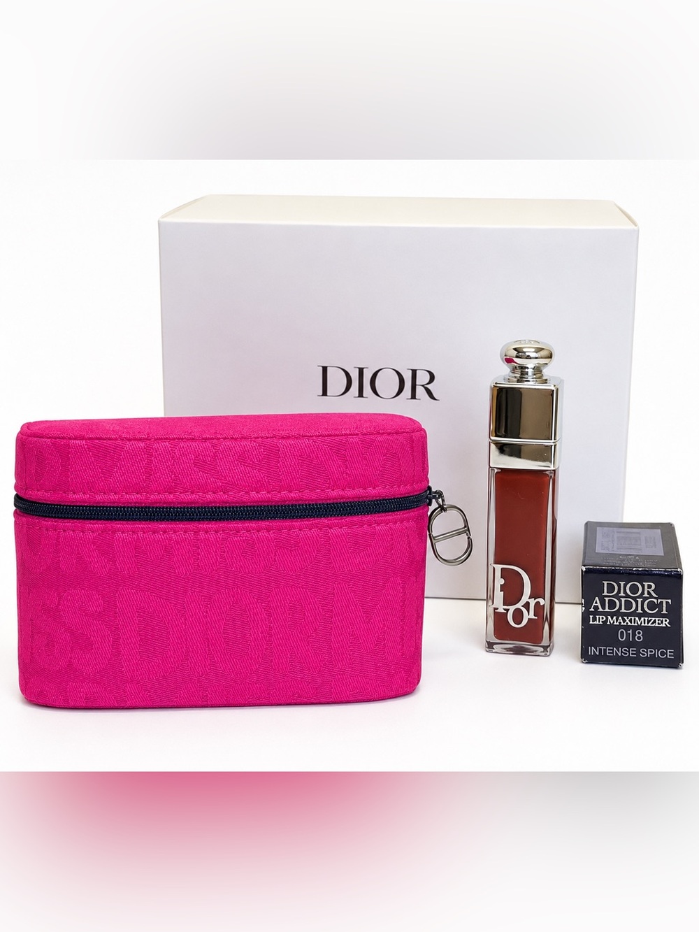 Dior Hot Pink Cosmetic Case + Mini Lip Maximizer 018 Gift Set
